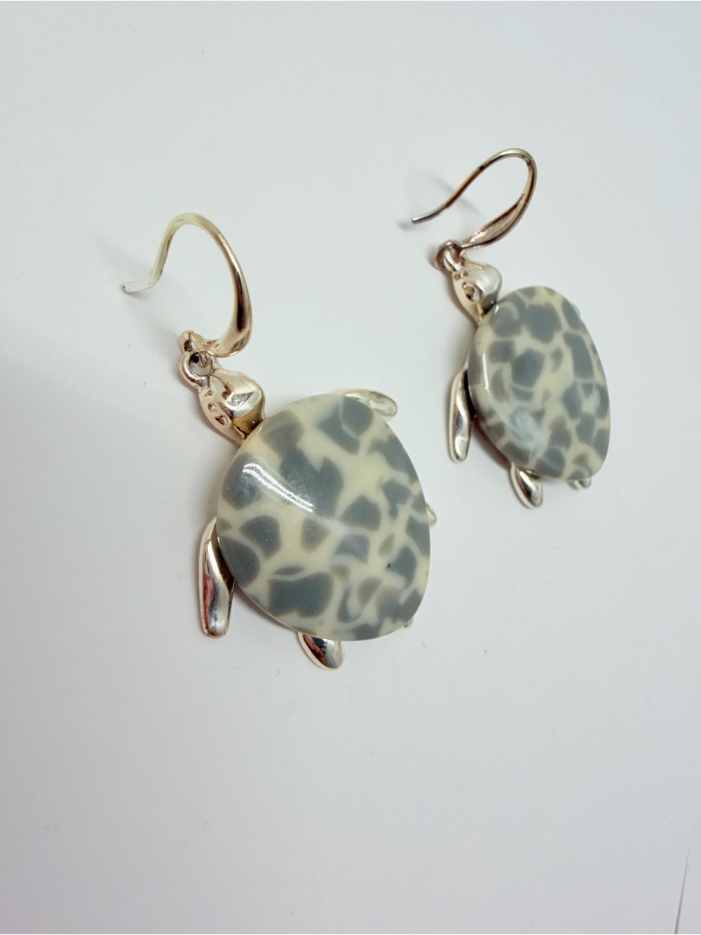 Turtle Drop Earrings in Gray and Cream - Unbranded